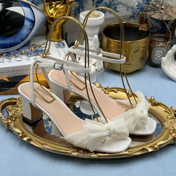 🆕 LOEFFLER RANDALL 🧿 NWOT Kimora White Pleated Bow Heel, Sz 6 - Picture 7 of 16
